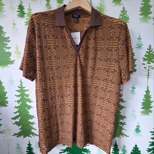 Brown Patterned Forever 21 Men’s Sheer Polo